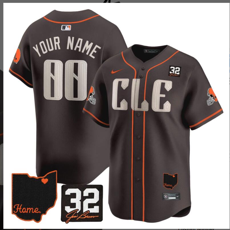 Men 2024 Nike NFL Cleveland Browns 32 Jim Brown Memorial Home Patch Limited Custom Jersey